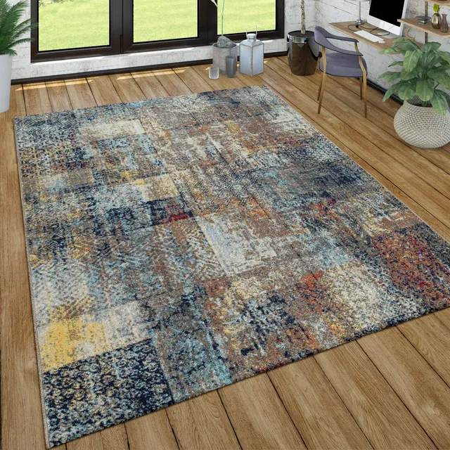 paco-home-kurzflorteppich-used-look-braun-blau-grau-120x170-cm image 1