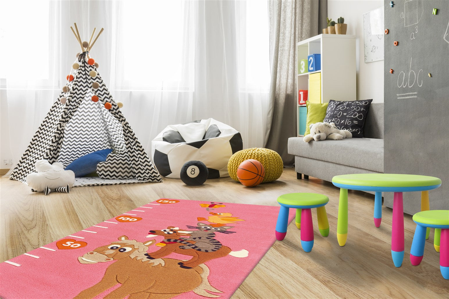 kayoom-joy-4168-kurzflorteppich-buntes-motiv-acryl-pflegeleicht-f-r-kinderzimmer image 2