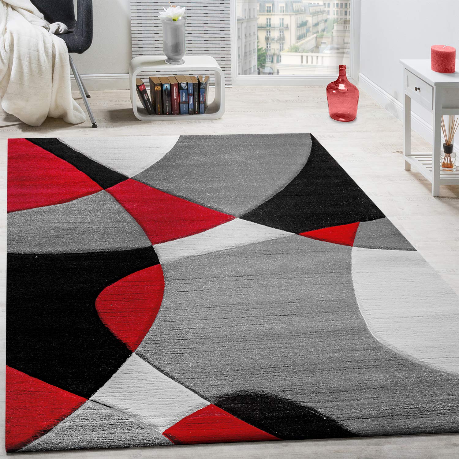 paco-home-designer-teppich-modern-geometrie-konturenschnitt-rot-schwarz-grau-60x image 1