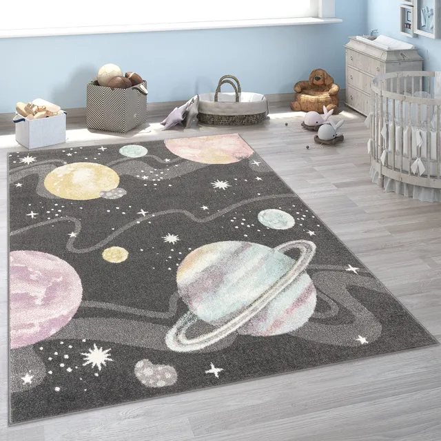 paco-home-kinderteppich-weltraum-planeten-rund-160-cm-anthrazit image 1
