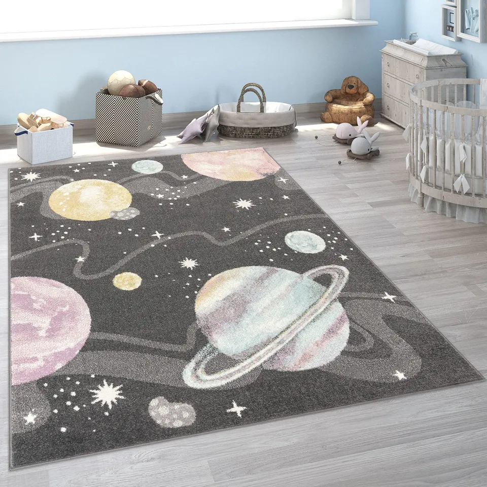 paco-home-kinderteppich-weltraum-planeten-rund-160-cm-anthrazit image 1