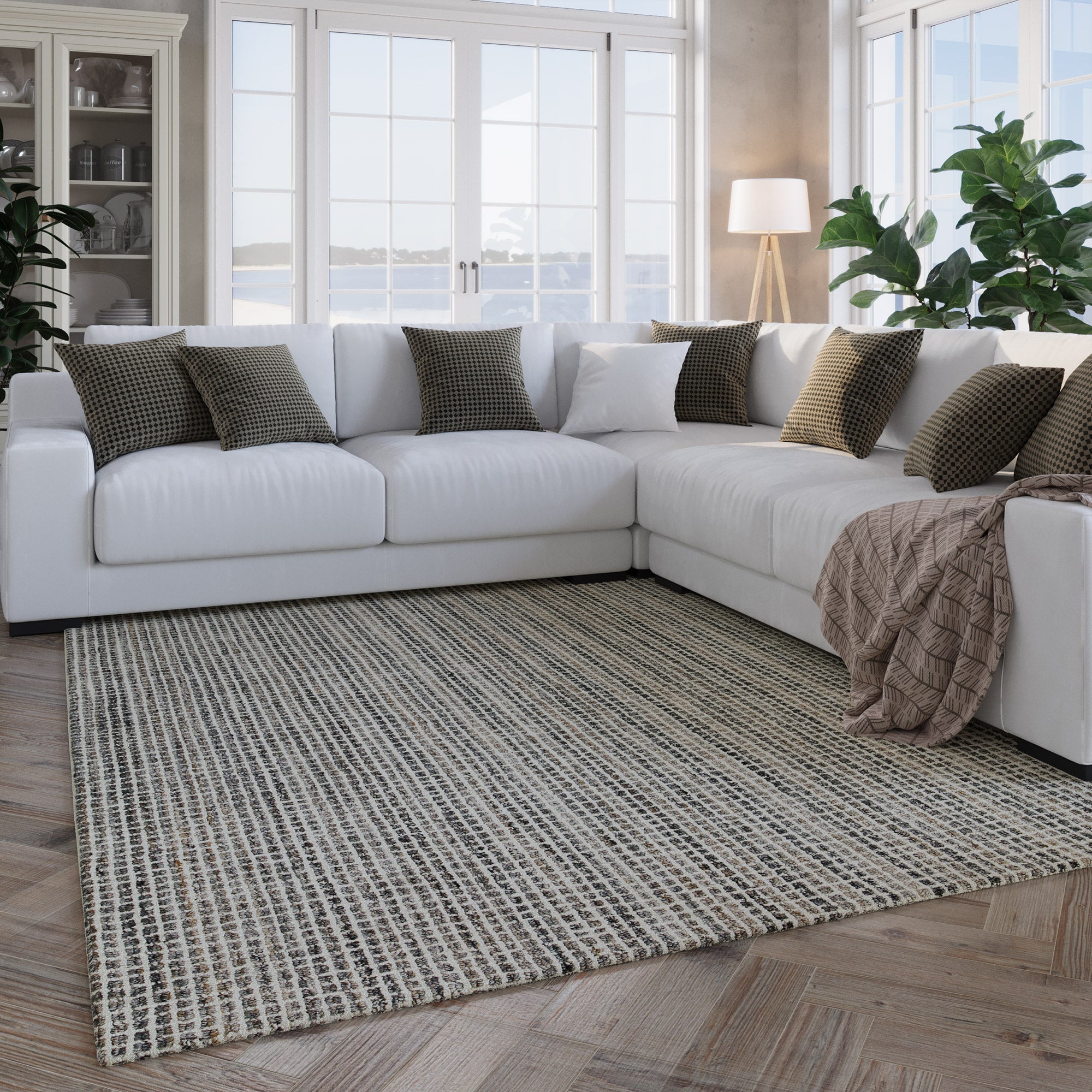 weconhome-hamptons-fourteen-kurzflor-teppich-grau-braun-meliert-karo image 2