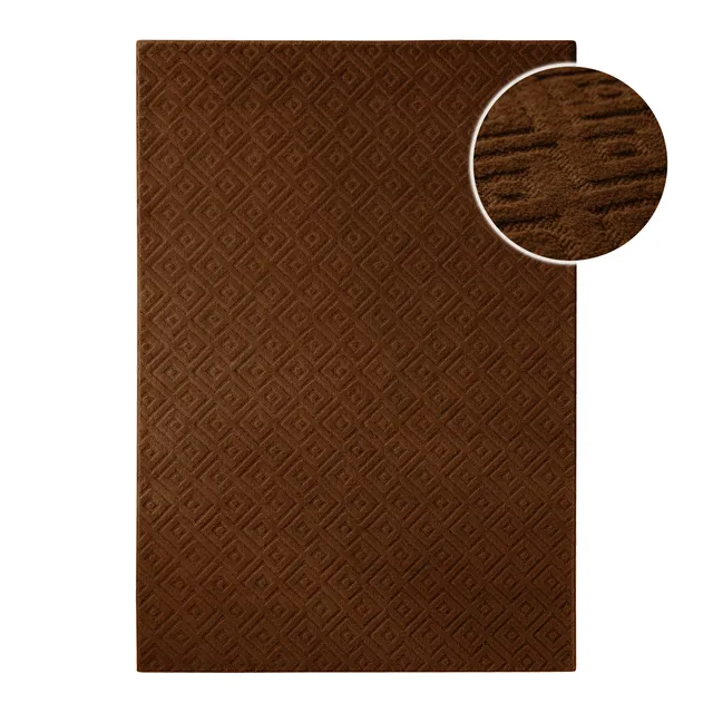 weconhome-castello-two-kurzflor-teppich-braun-schurwolle-rauten image 1