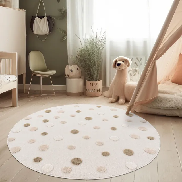 paco-home-kinderteppich-spielteppich-3d-punkte-160-cm-rund-creme image 1