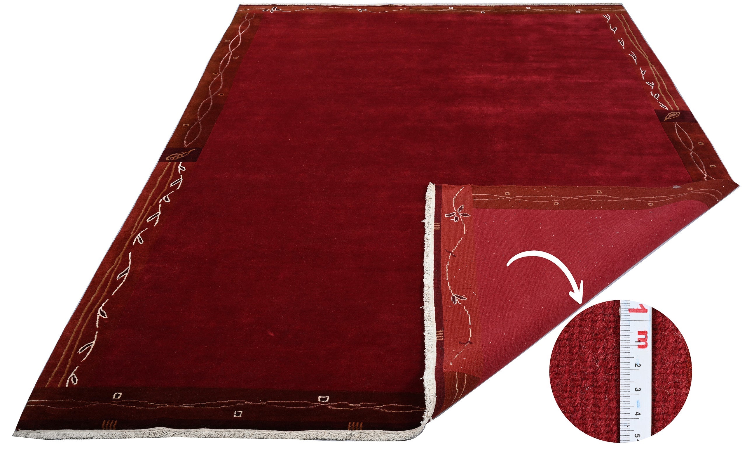 weconhome-handgekn-pfter-tibetischer-teppich-rot-mit-retro-bord-re image 2