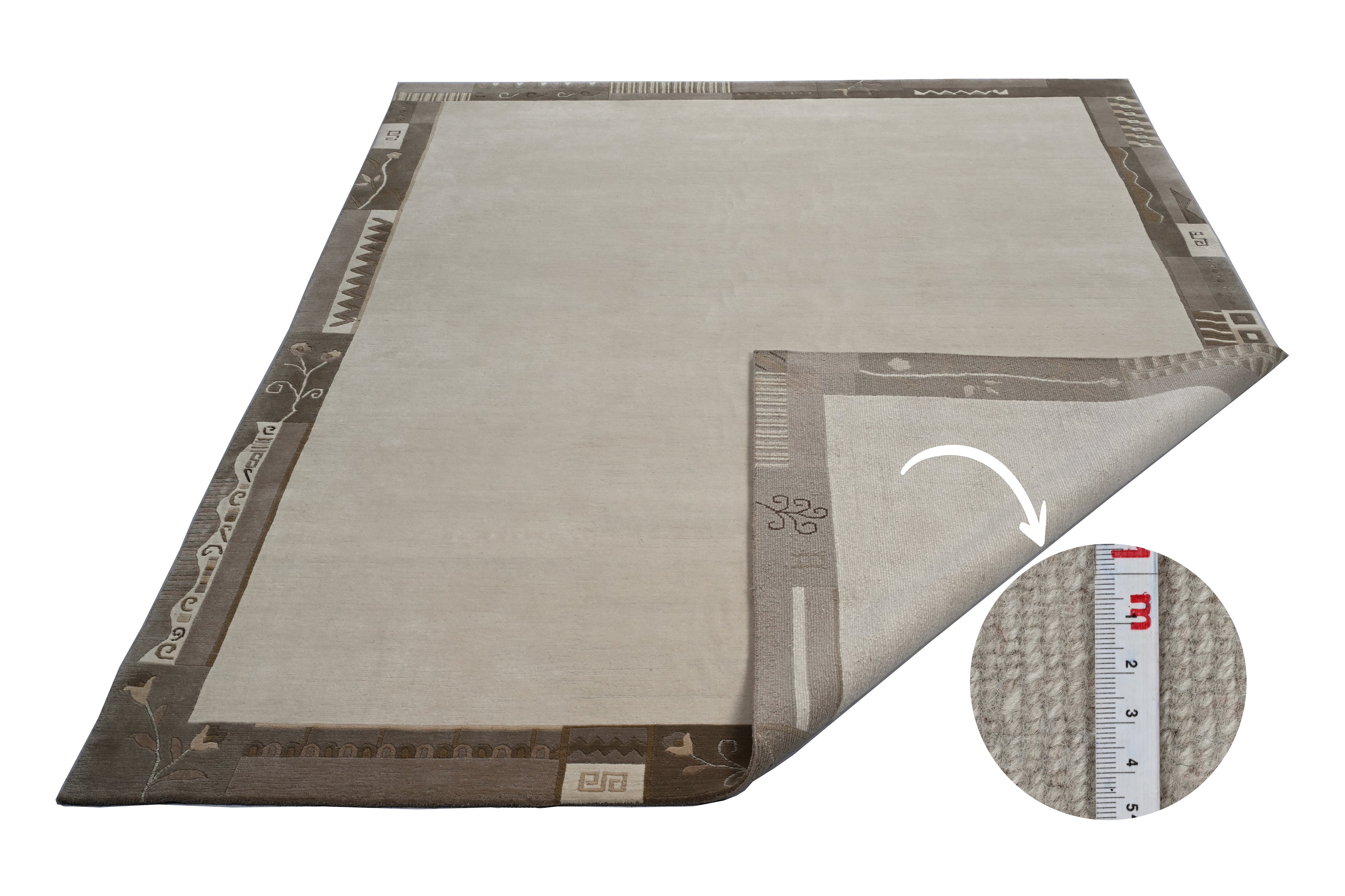 weconhome-handgekn-pfter-tibet-teppich-beige-mit-retro-bord-re-neuwertig-einzels image 2