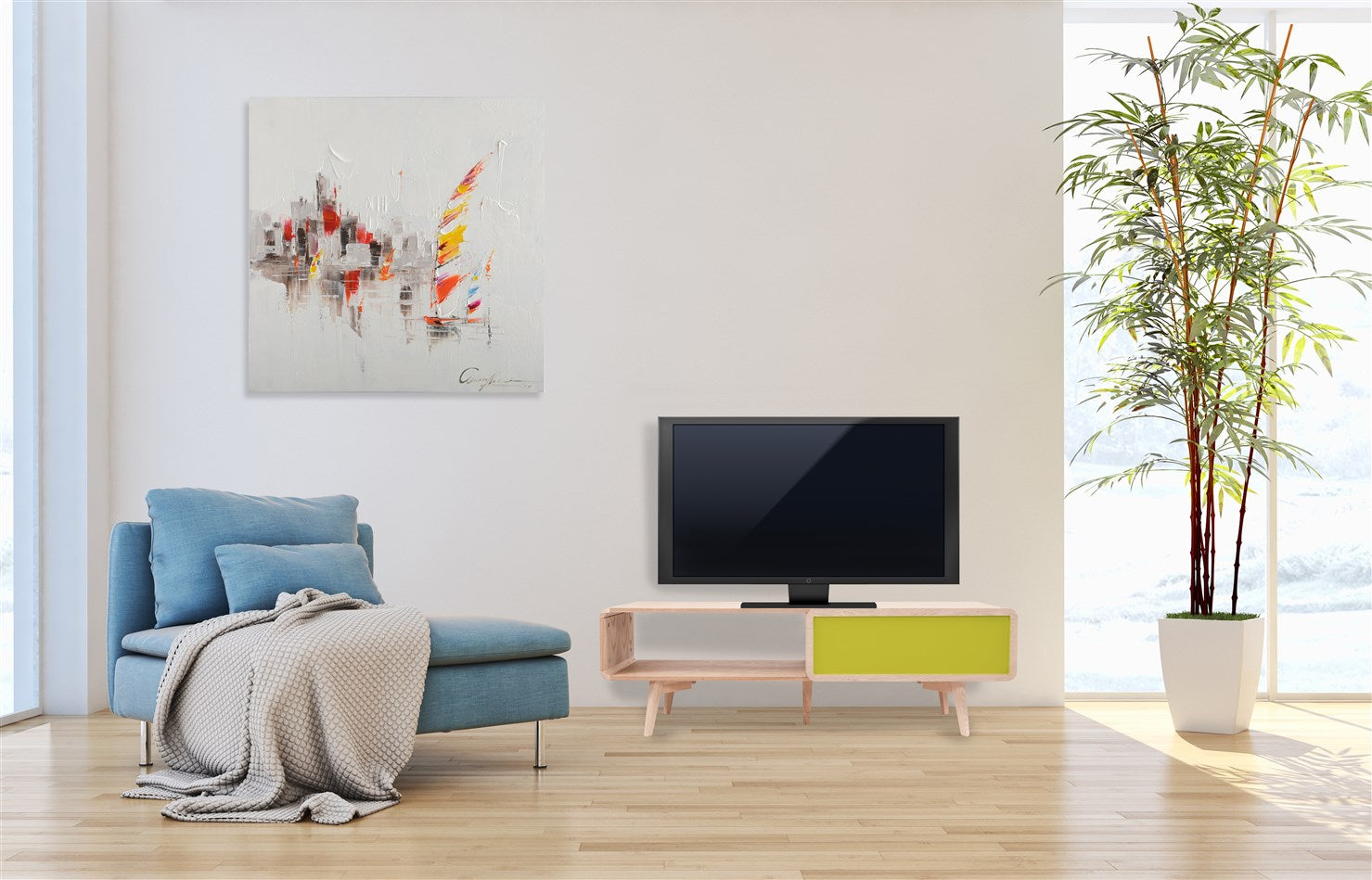 kayoom-tv-tisch-addison-ii-moderner-fernsehtisch-in-esche-gr-n-mit-schublade image 2