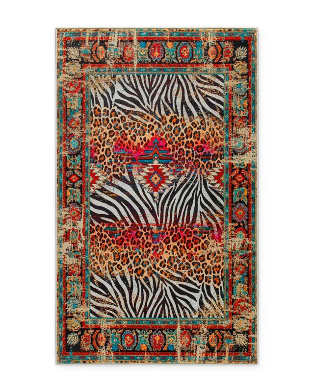 weconhome-vintage-badteppich-eckig-multi-boho-safari-animal-print image 1