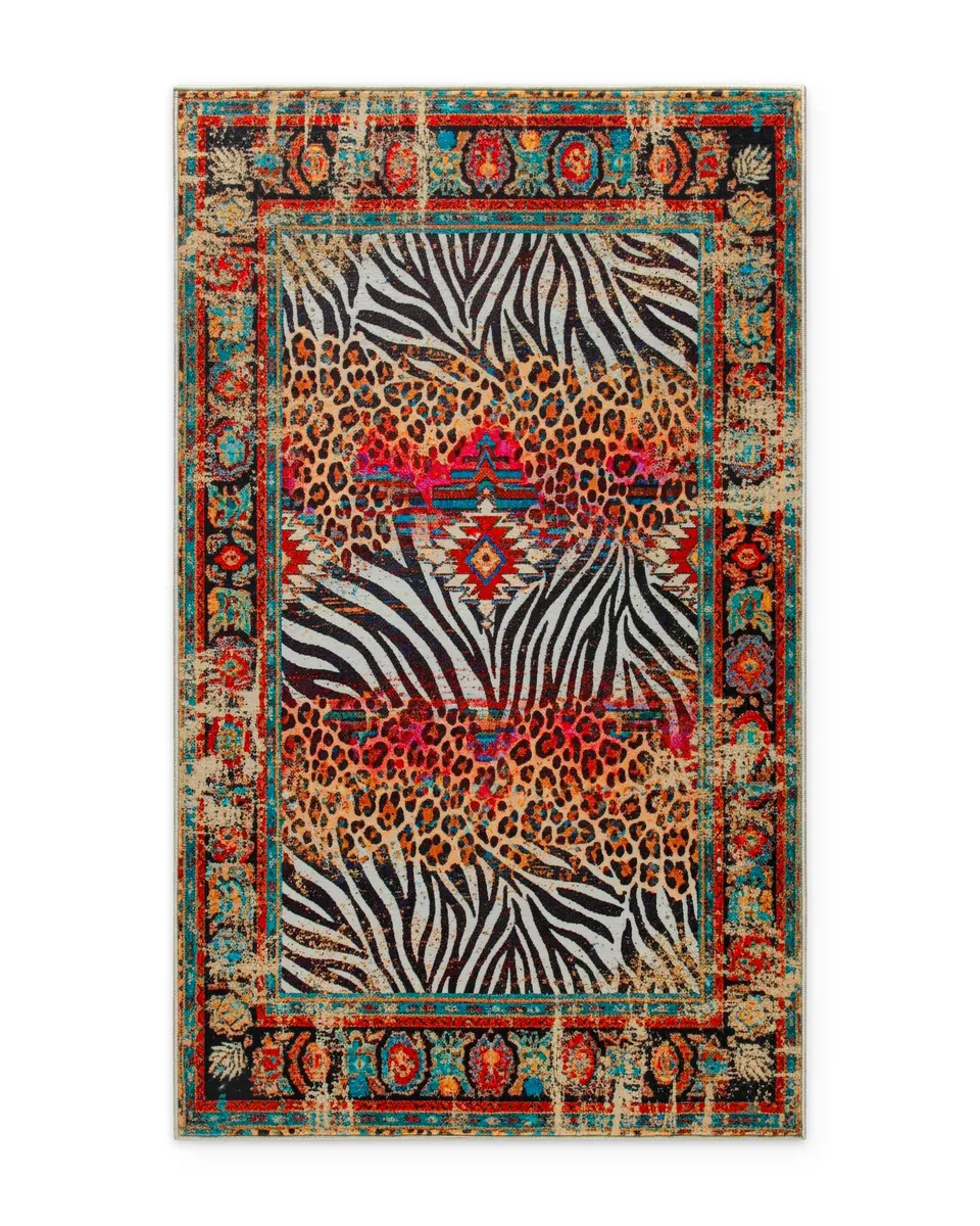 weconhome-vintage-badteppich-eckig-multi-boho-safari-animal-print image 1