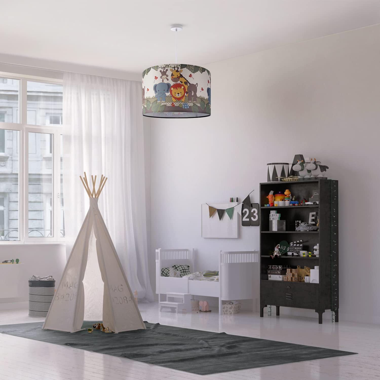 paco-home-h-ngelampe-kinderzimmer-dino-l-we-zoo-e27-stoffschirm image 2