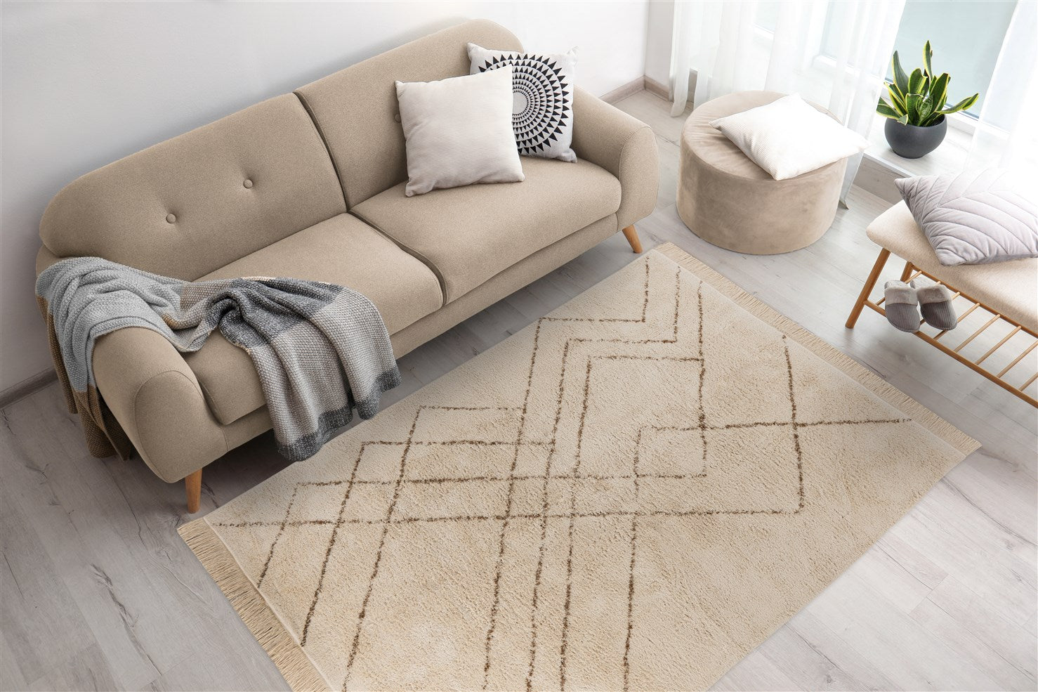 kayoom-mylen-425-flachflorteppich-100-baumwolle-creme-braun-geometrisches-design image 3