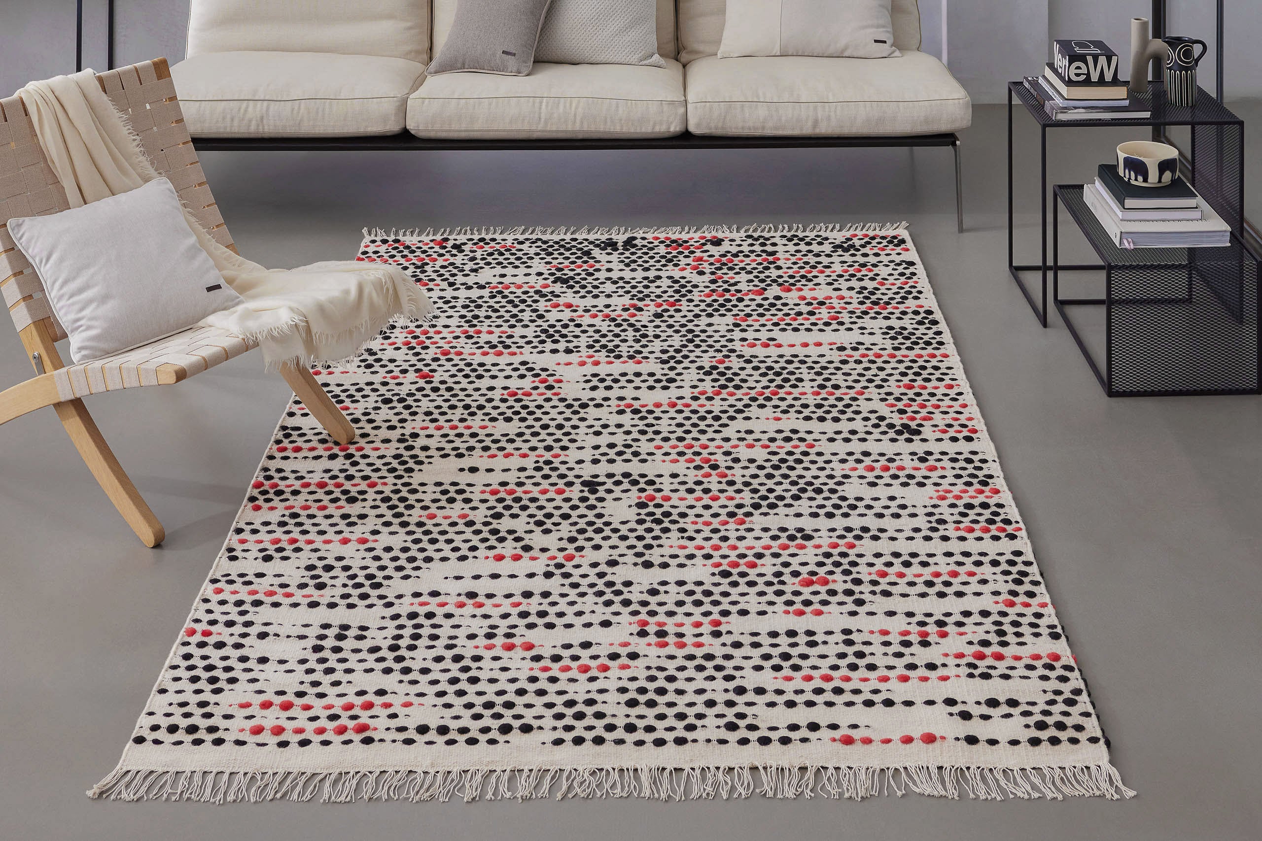 weconhome-london-red-wollteppich-creme-beige-punkte-hoch-tief image 7