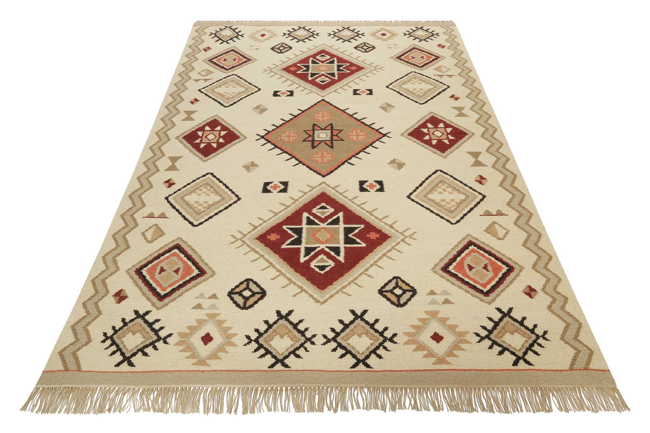 weconhome-green-looop-kelim-teppich-brionne-creme-beige-rot-handgewebte-wolle image 2
