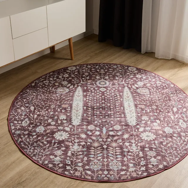 benuta-basic-waschbarer-teppich-george-bordeaux-120-cm-rund image 1