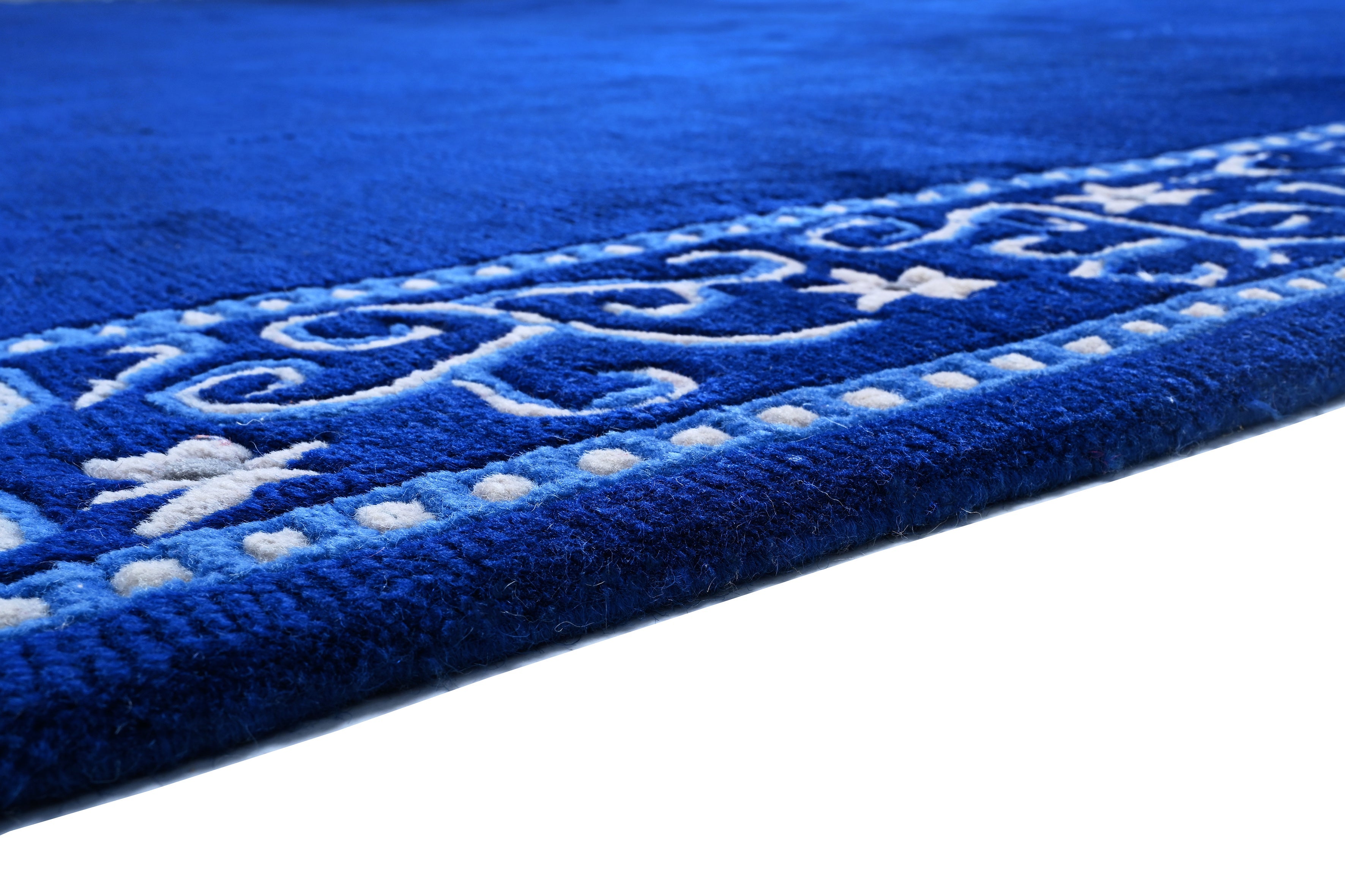 weconhome-handgekn-pfter-tibet-teppich-blau-mit-retro-bord-re image 3
