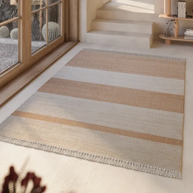 green-looop-by-weconhome-handwebteppich-vante-in-creme-beige-cognac-kurzflor-aus image 1