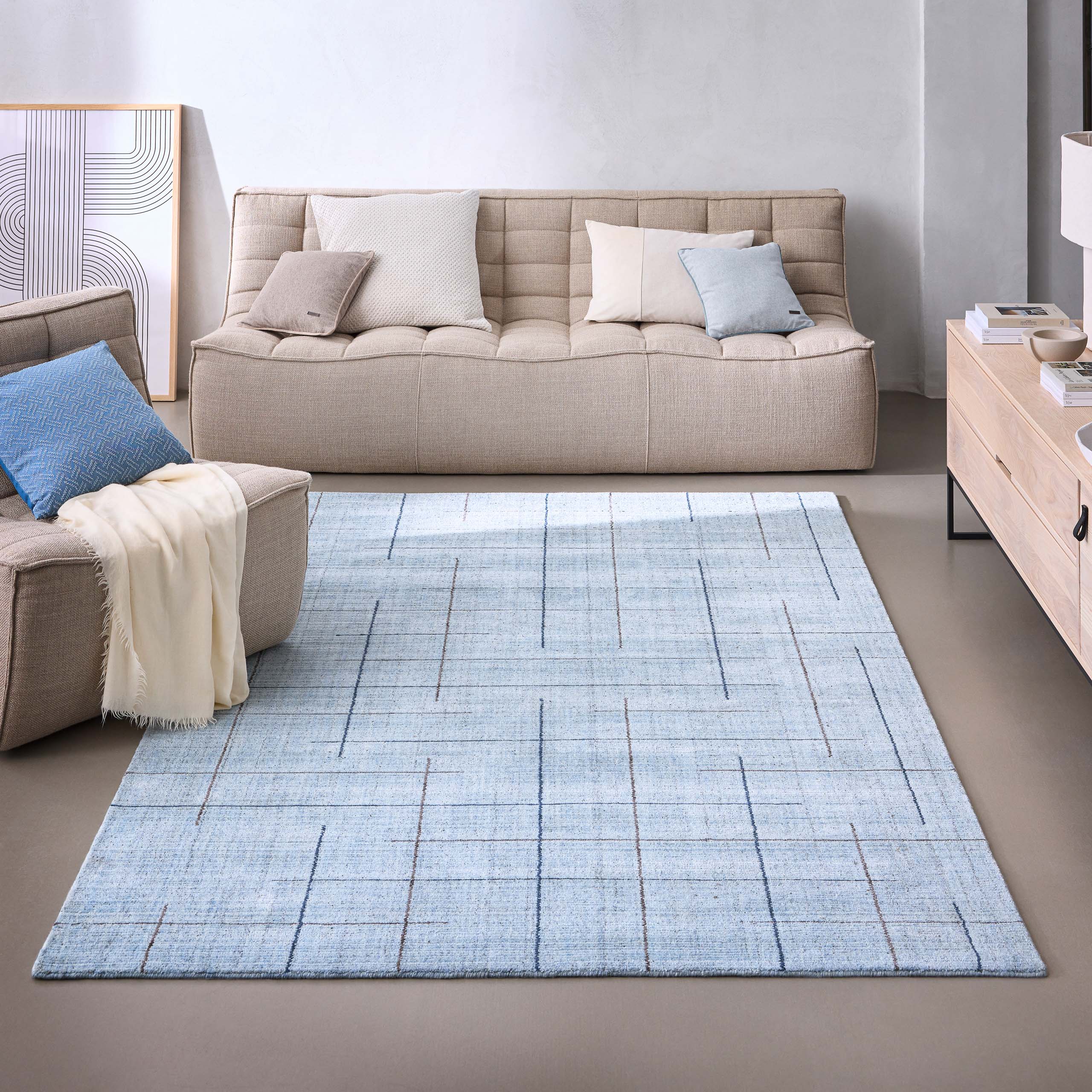 weconhome-milly-kurzflor-teppich-licht-blau-handgewebt image 2