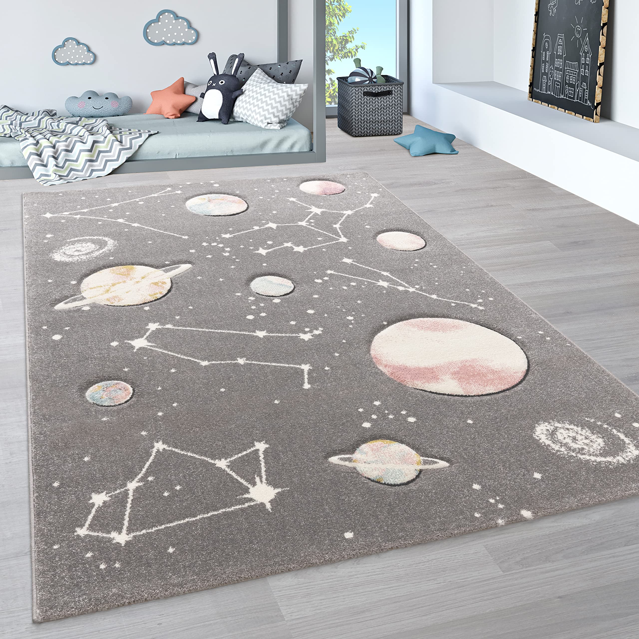 paco-home-bino-kinderteppich-planeten-sterne-grau-160x230-cm image 1