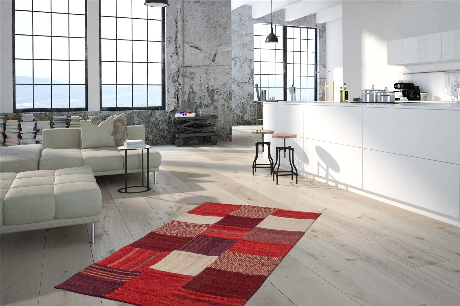 kayoom-radical-230-wollteppich-patchwork-design-jacquard-kilim-einzelst-ck image 3