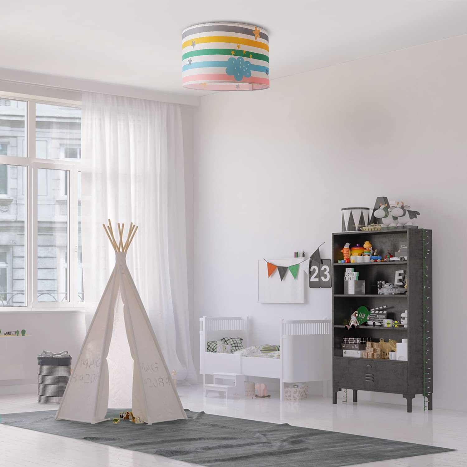 paco-home-volta-kinder-deckenlampe-stoffschirm-regenbogen-e27 image 2