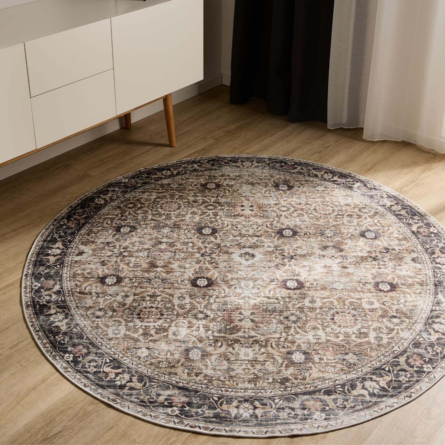 benuta-basic-teppich-george-anthrazit-taupe-120-cm-rund-waschbar image 1