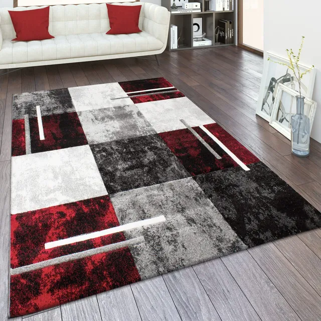 paco-home-kurzflorteppich-vintage-karo-3d-grau-rot-60x110-cm image 1