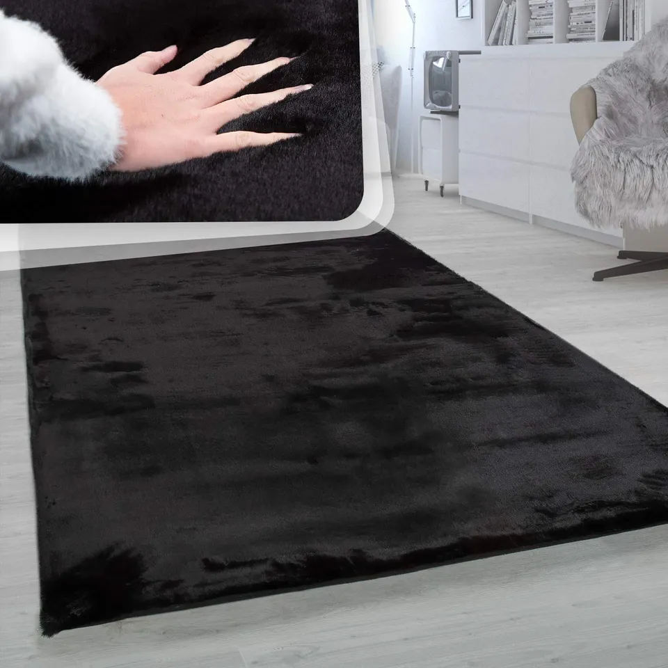 paco-home-rabbit-hochflor-teppich-schwarz-100x200-cm-kaninchenfell-imitat image 1