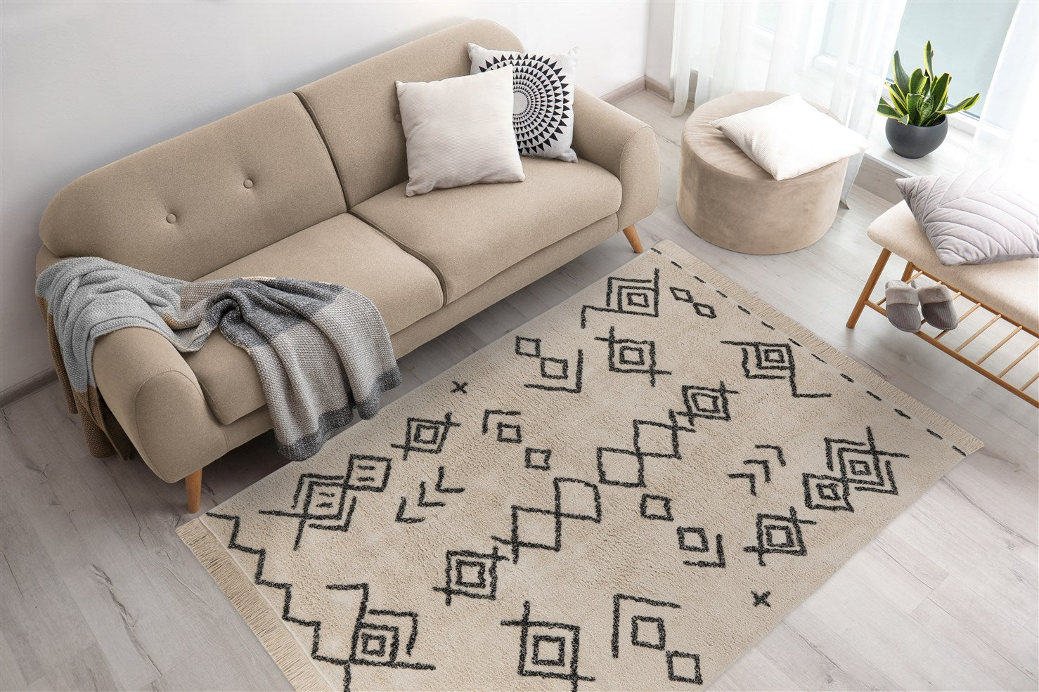 kayoom-mylen-325-creme-schwarz-flachflorteppich-aus-100-baumwolle image 3