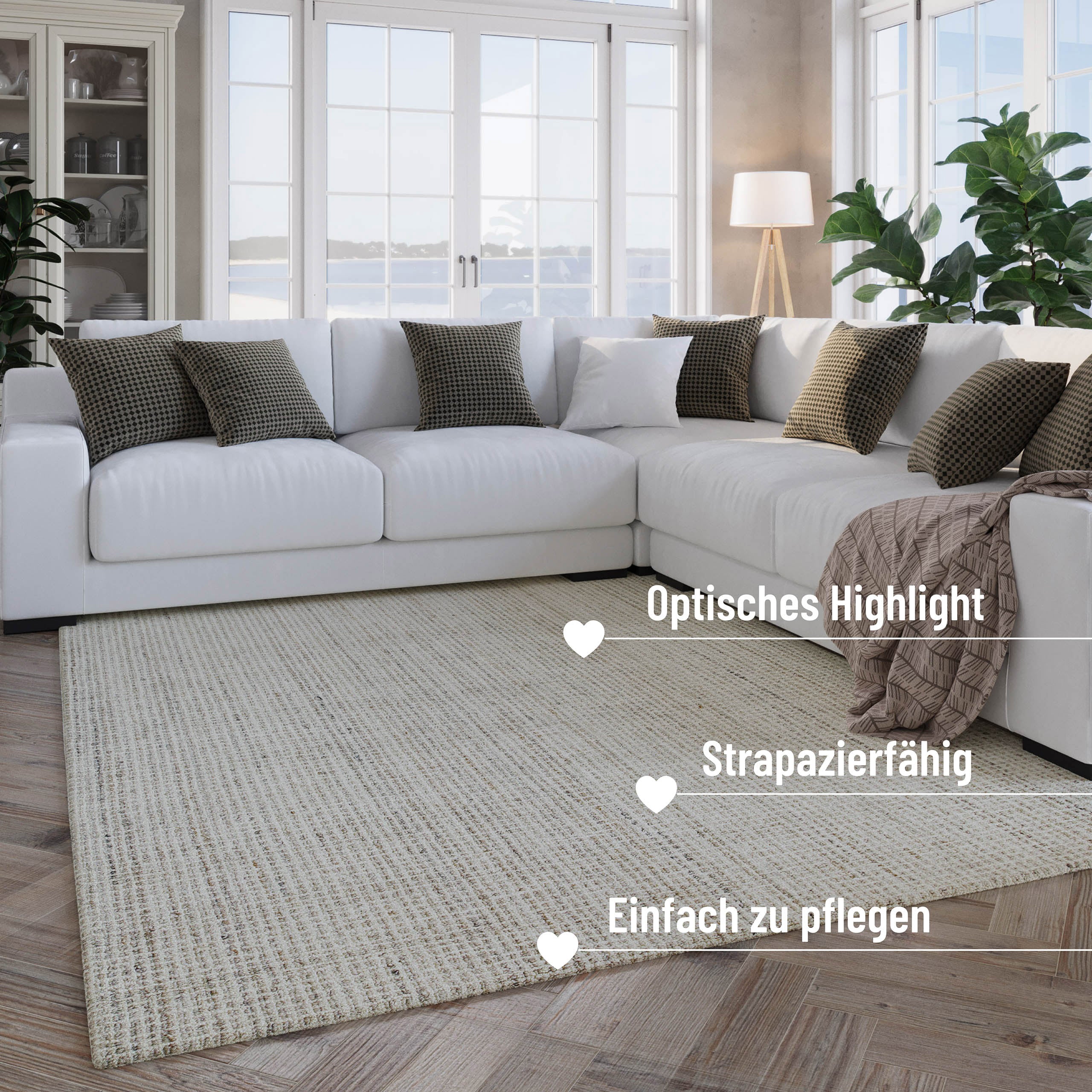weconhome-hamptons-fourteen-kurzflor-teppich-greige-meliert-karo image 4