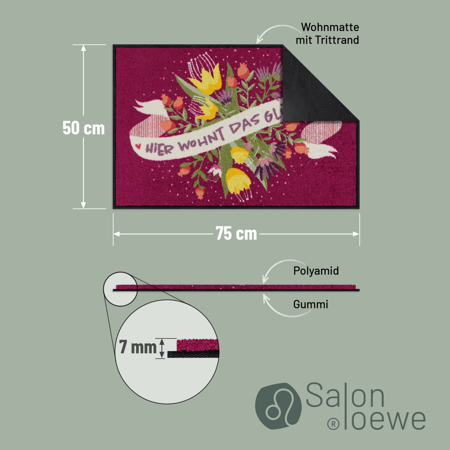 salonloewe-das-gl-ck-eingangsmatte-50-x-75-cm-blumenmotiv-polyamid-rutschfest-ma image 4
