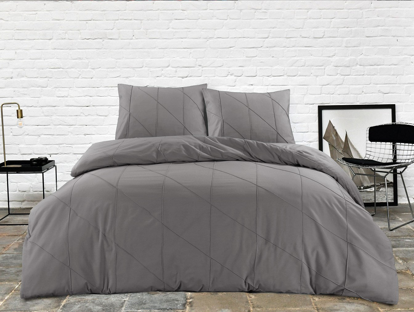 kayoom-bettw-sche-lamia-125-100-baumwolle-satin-135x200-cm-80x80-cm-grau image 2