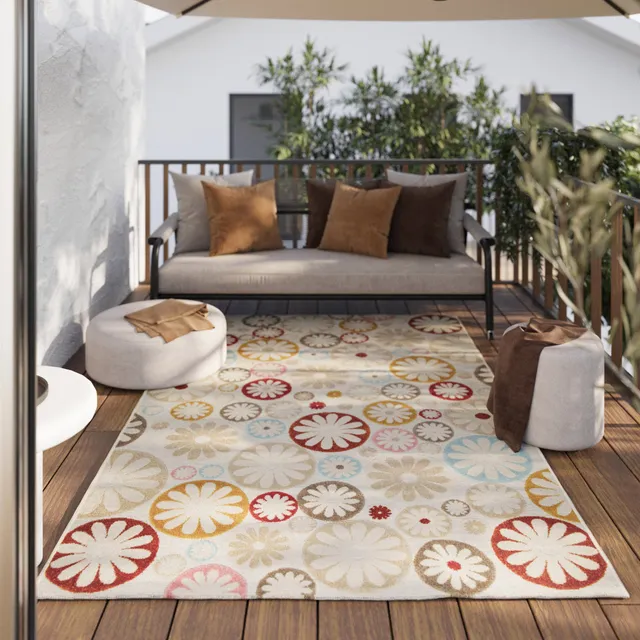 weconhome-flowerdrops-in-und-outdoorteppich-beige-bunt image 1