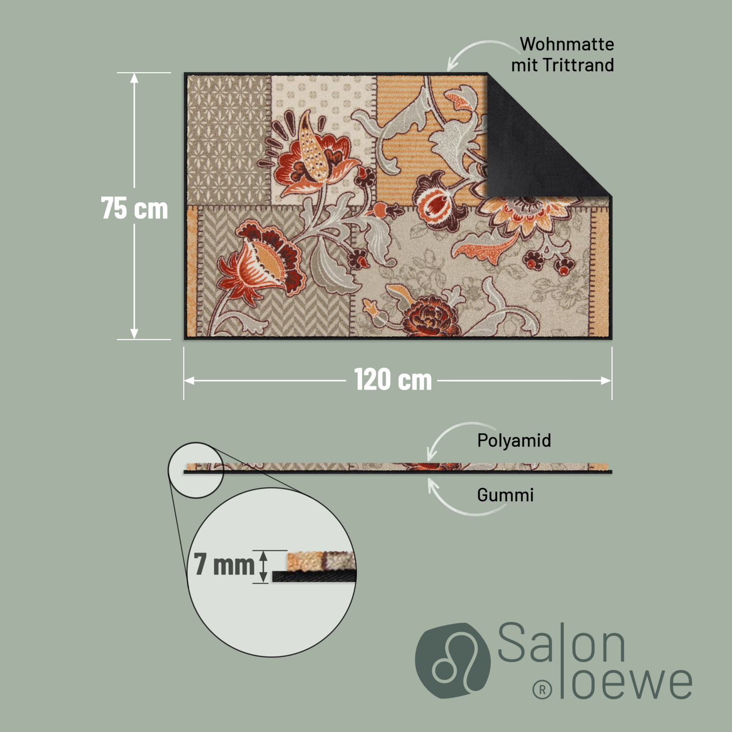 salonloewe-bohemian-patch-taupe-schmutzfangmatte-75-x-120-cm-floraler-vintage-lo image 4