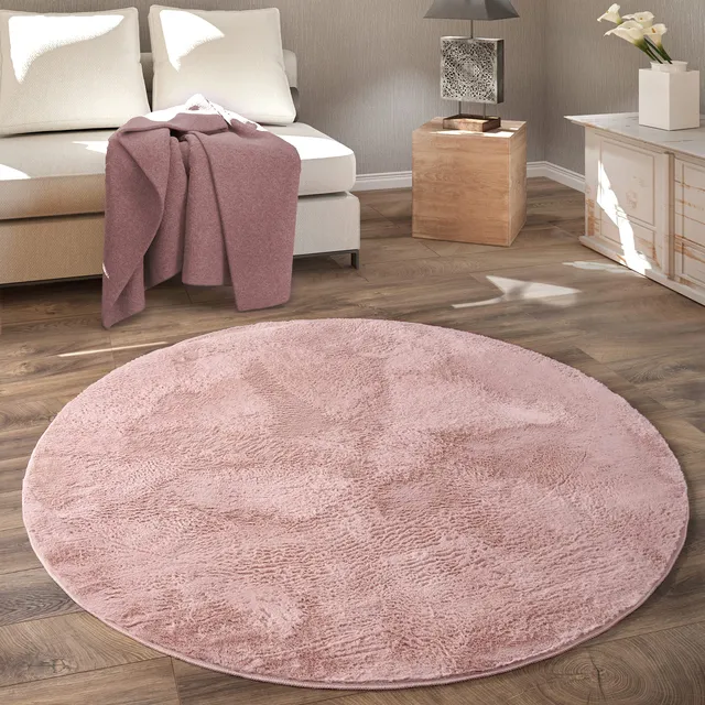 paco-home-hochflor-teppich-rund-rosa-200-cm-flauschig image 1