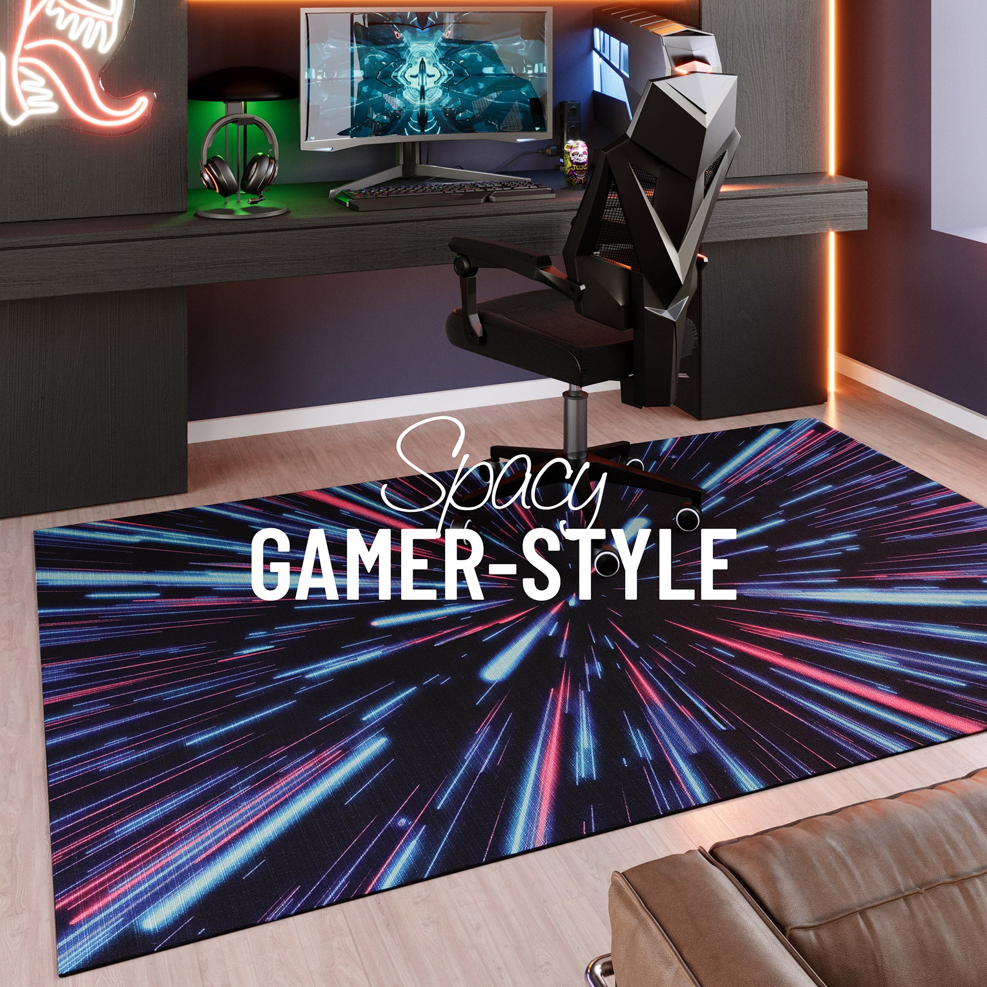 weconhome-neon-horizon-gamerteppich-schwarz-multi-bedruckt-gewebt image 1