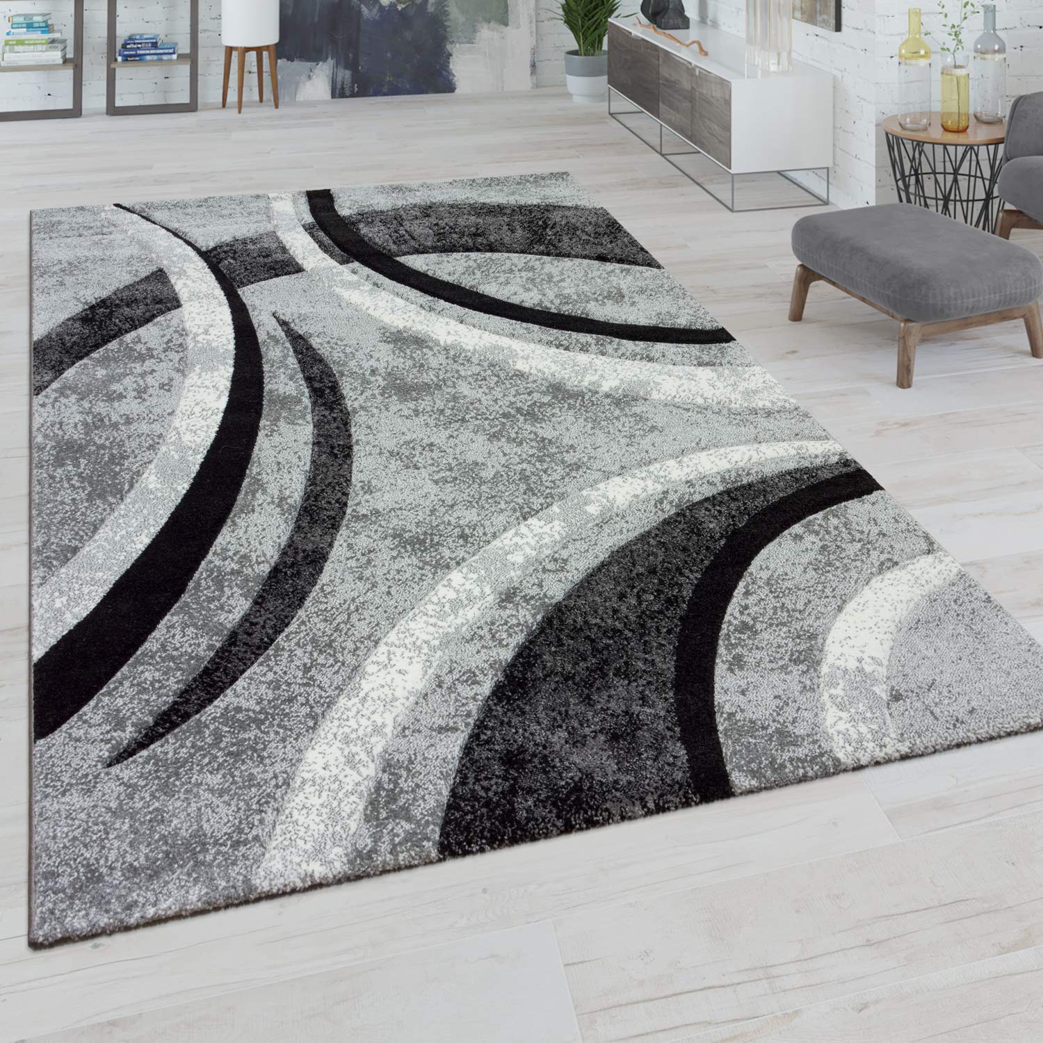 paco-home-kurzflor-teppich-160x230-cm-grau-vintage-3d-konturenschnitt image 1