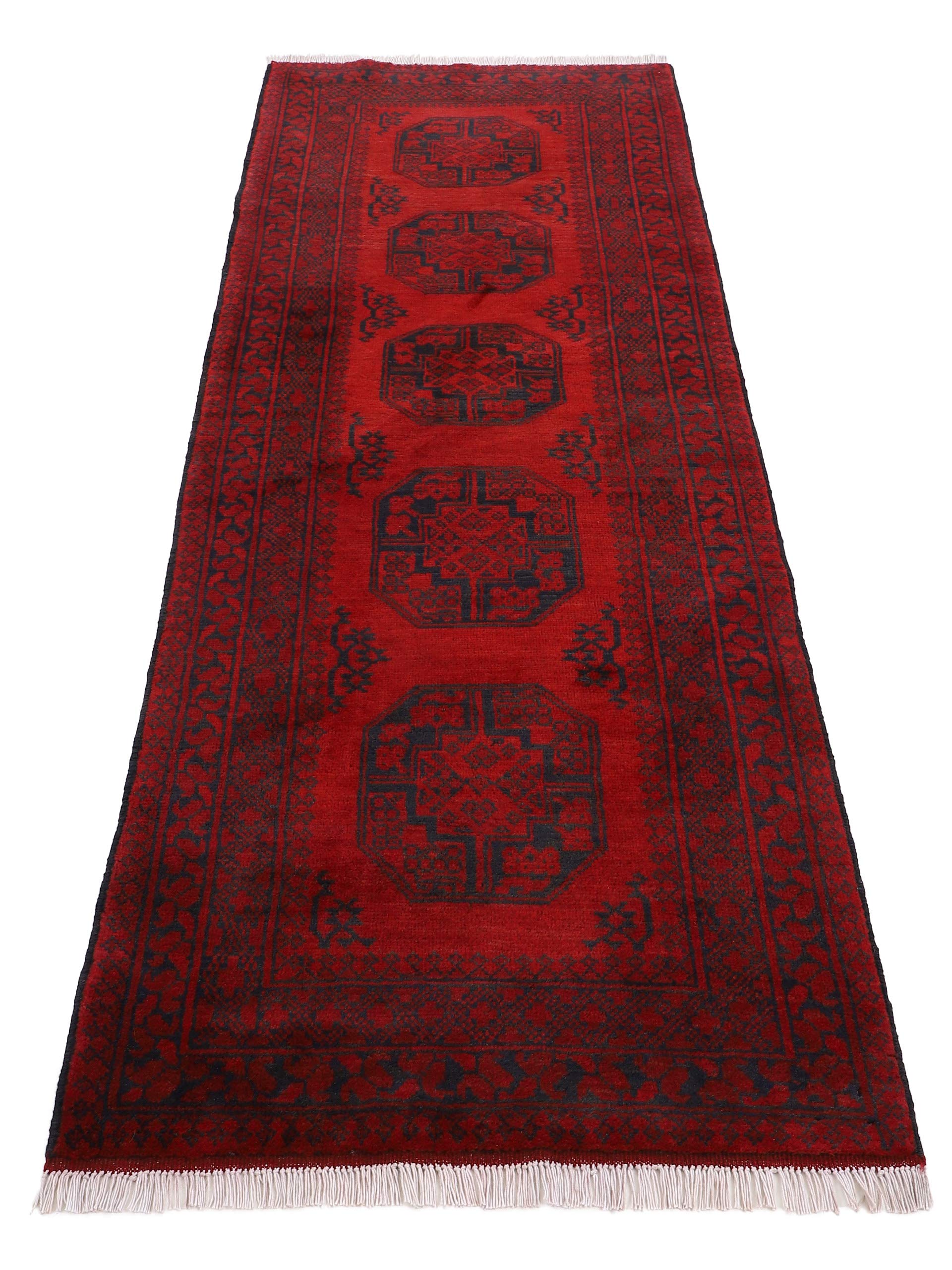 carpetfine-afghan-akhche-l-ufer-rot-80x200-cm-handgekn-pft-wolle image 4