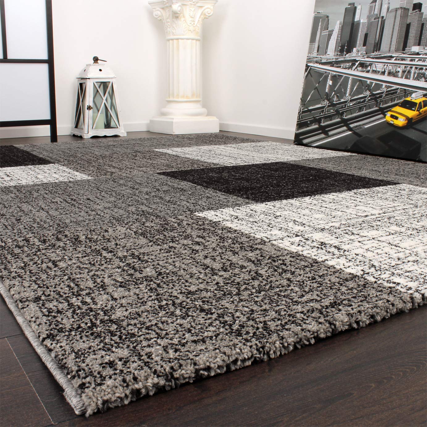 paco-home-designer-teppich-kariert-kurzflor-meliert-140x200-cm-grau-creme-braun image 2