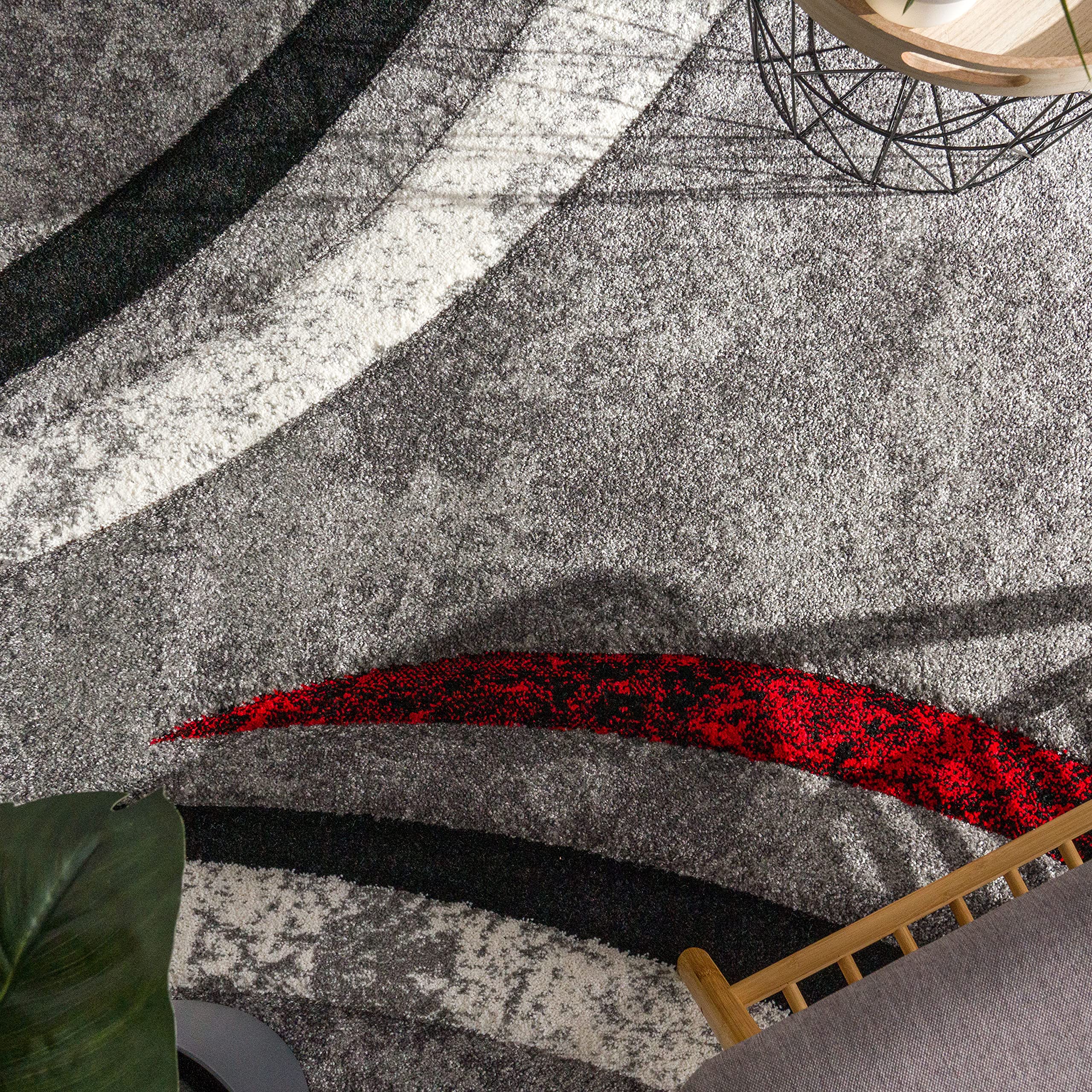 paco-home-kurzflor-teppich-konturenschnitt-gestreift-grau-schwarz-rot-meliert-80 image 3