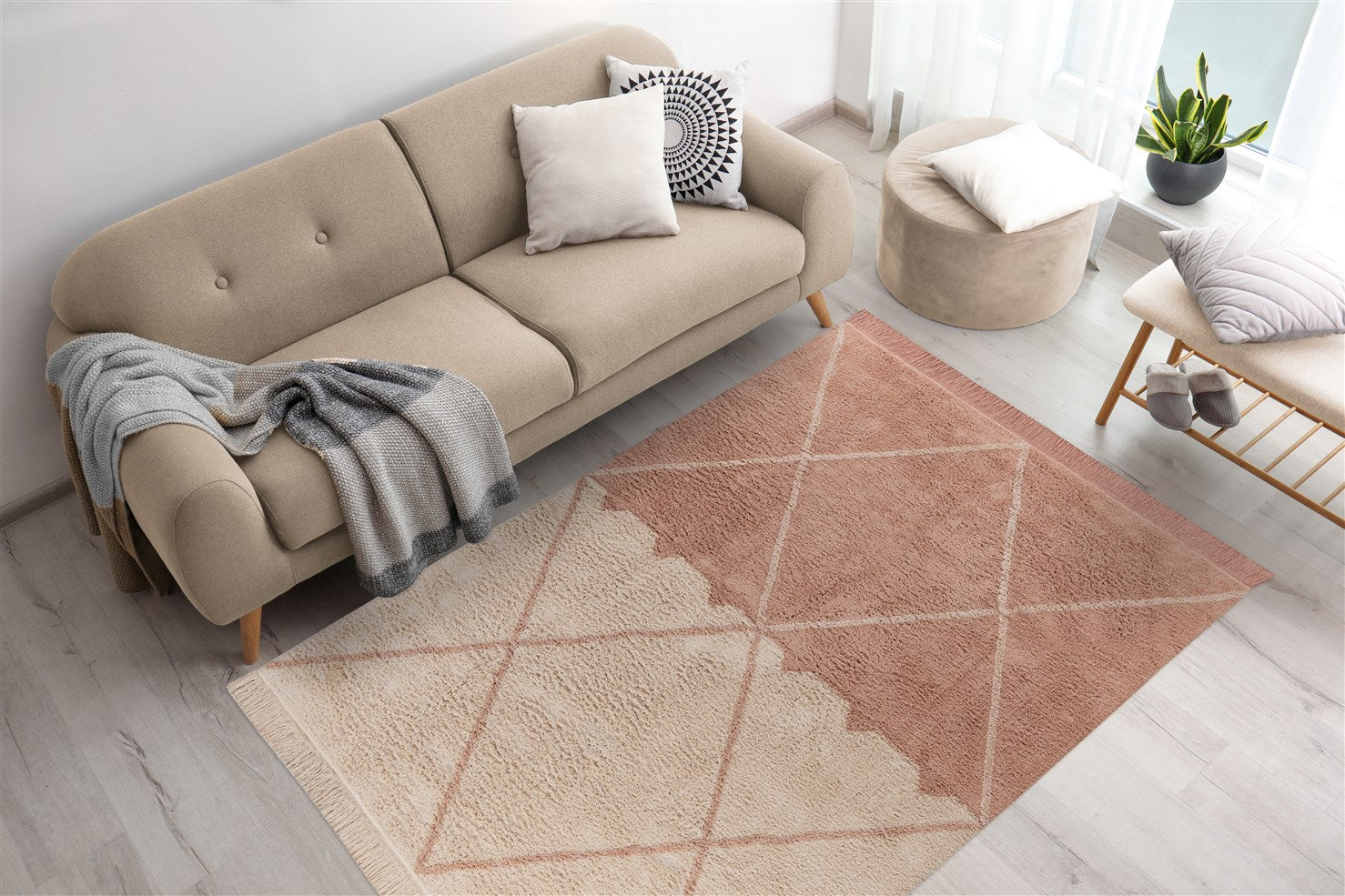 kayoom-mylen-225-teppich-creme-altrosa-flachflor image 3