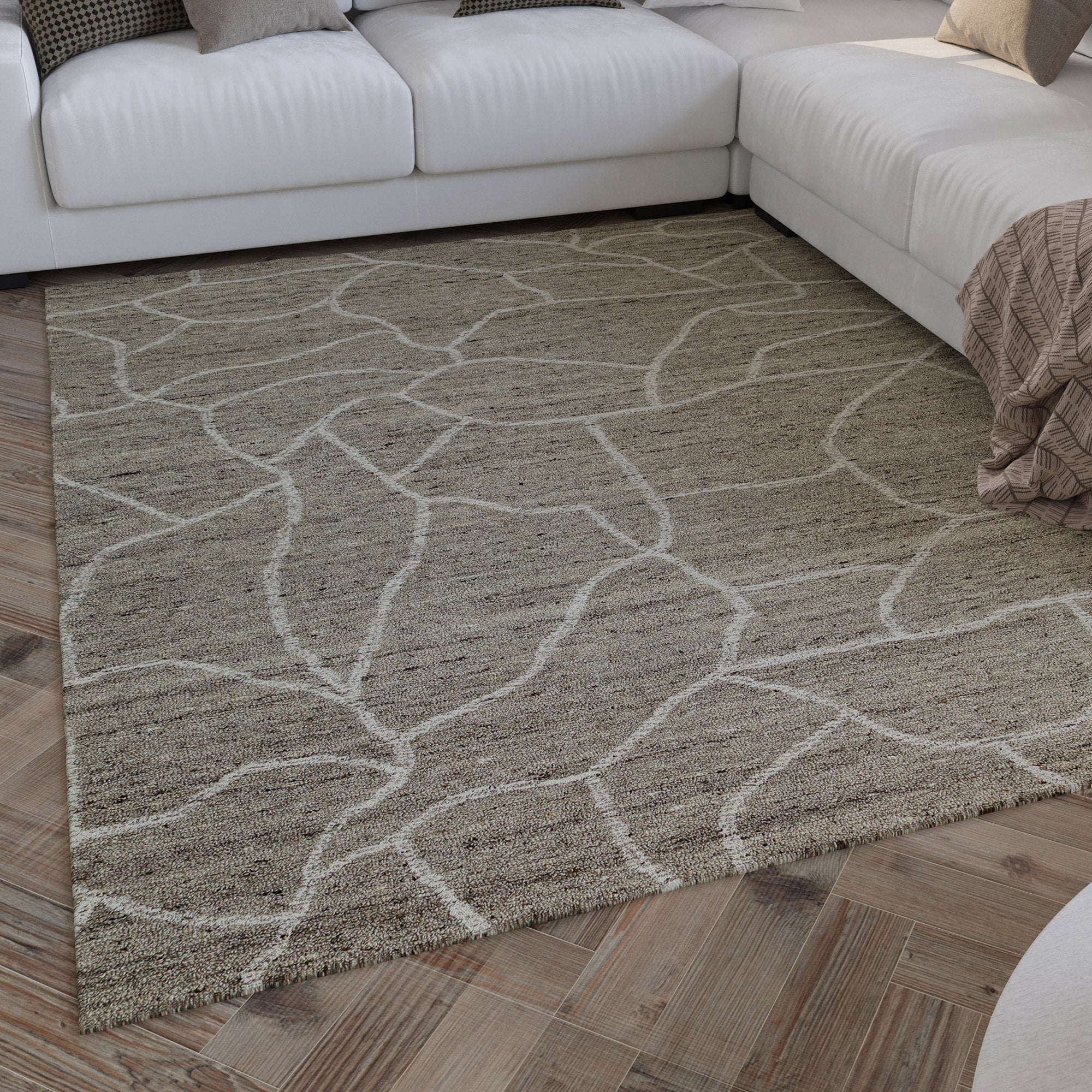 weconhome-hamptons-fortyone-kurzflor-teppich-taupe-meliert-handgetuftet-100-schu image 2