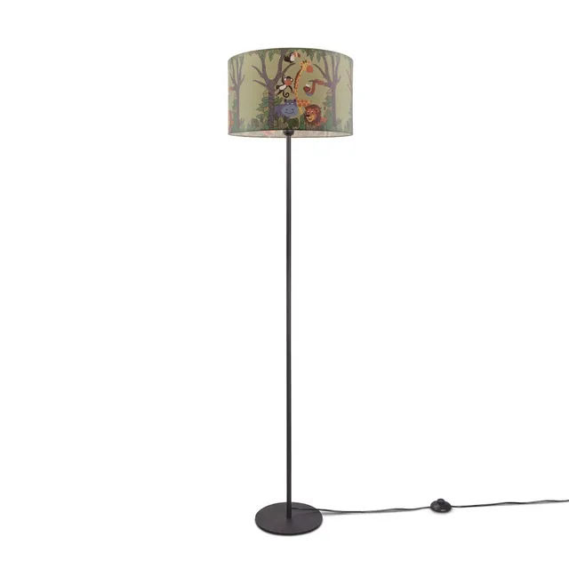 paco-home-kinder-stehlampe-dschungel-tier-motiv-einbeinig-schwarz-schirm-gr-n-38 image 1