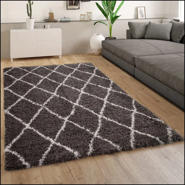 paco-home-shaggy-plus-teppich-grau-rauten-120x160-cm-hochflor image 1
