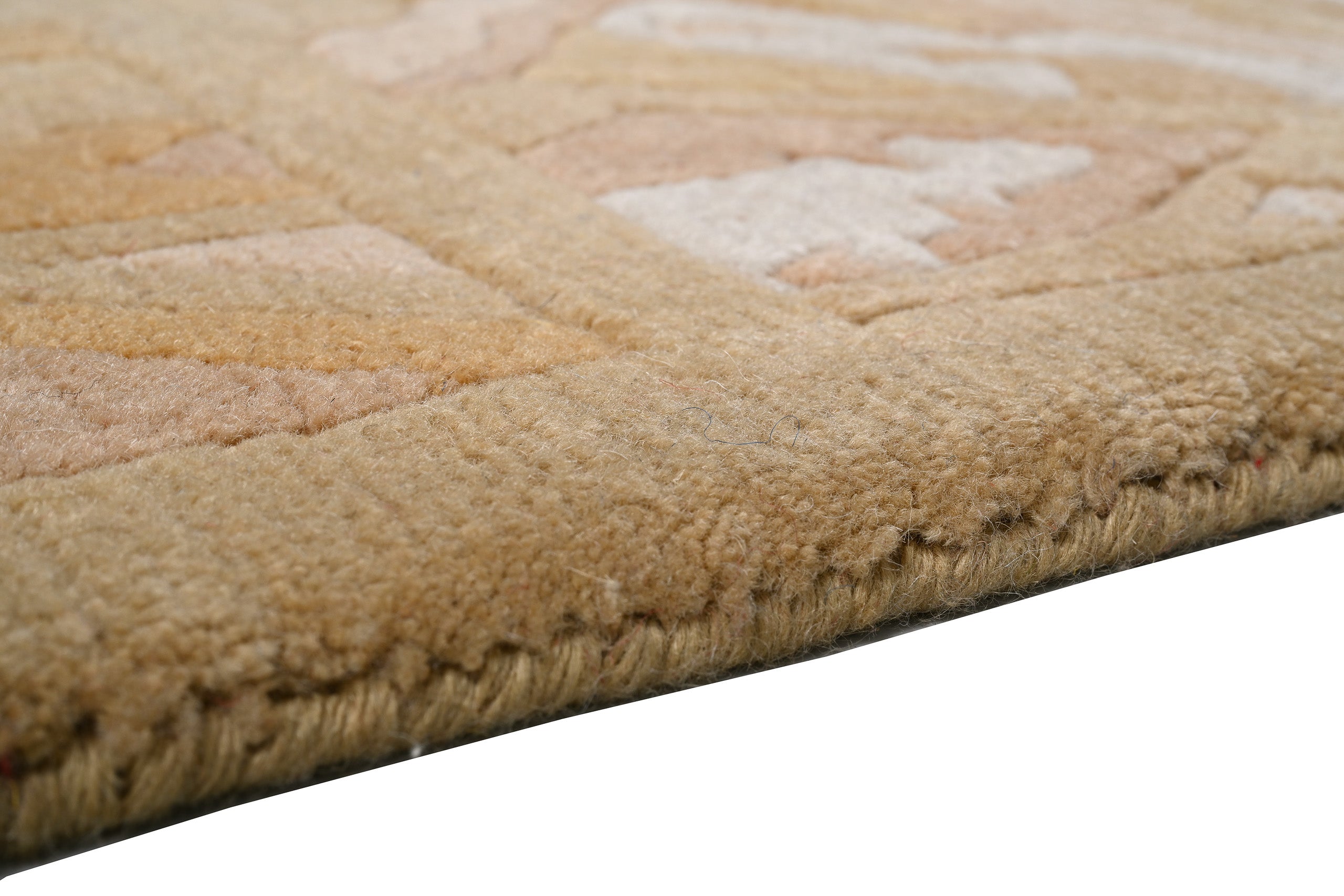 weconhome-handgekn-pfter-tibeter-teppich-gold-gelb-mit-retro-bord-re-neuwertig-2 image 3
