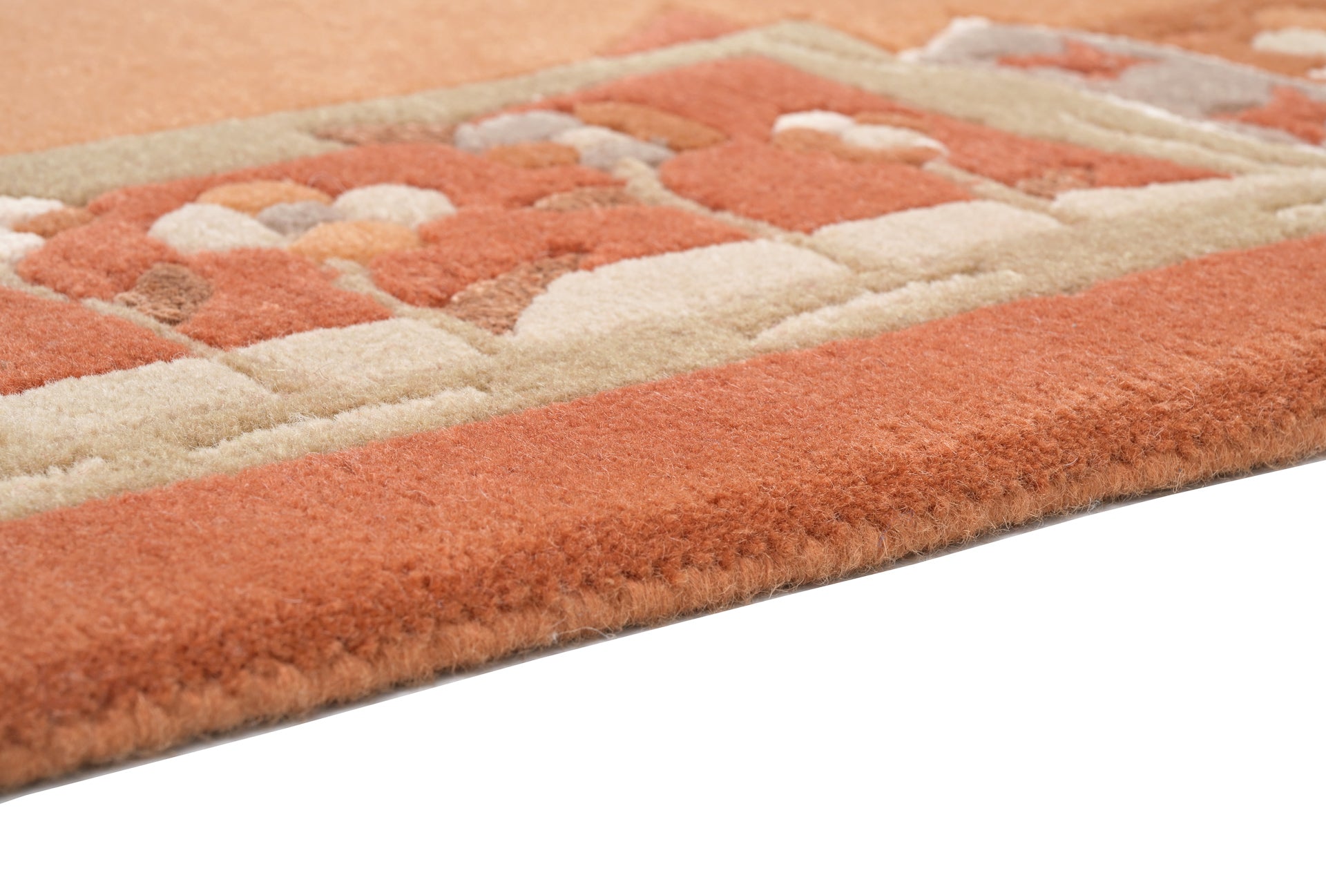 weconhome-handgekn-pfter-tibet-teppich-apricot-mit-retro-bord-re-neuwertig image 3