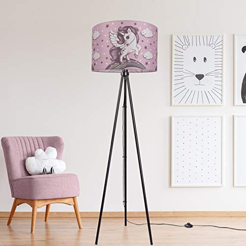 paco-home-kinder-stehlampe-einhorn-dreibeinig-schwarz-schirm-pink-45-5-cm image 7