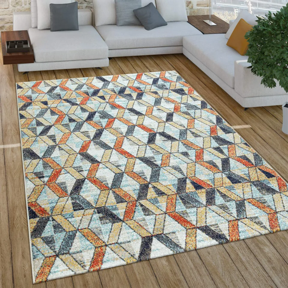 paco-home-teppich-kurzflor-boho-vintage-geometrie-used-look-bunt-120x170-cm image 1