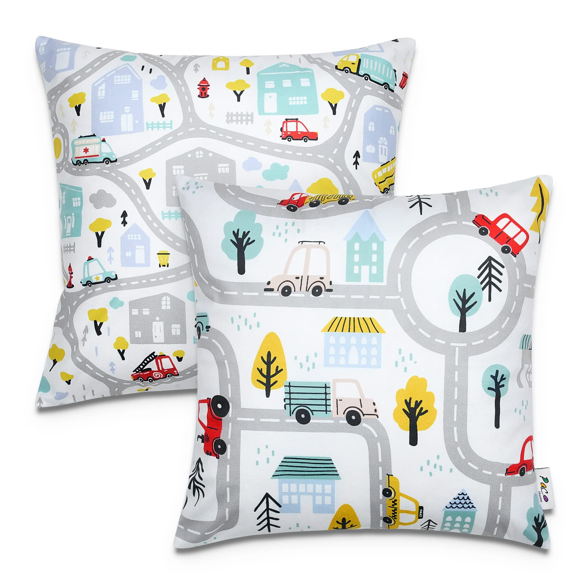 paco-home-2er-set-kissenbez-ge-45x45-cm-stra-e-auto-kinderzimmer-deko image 1