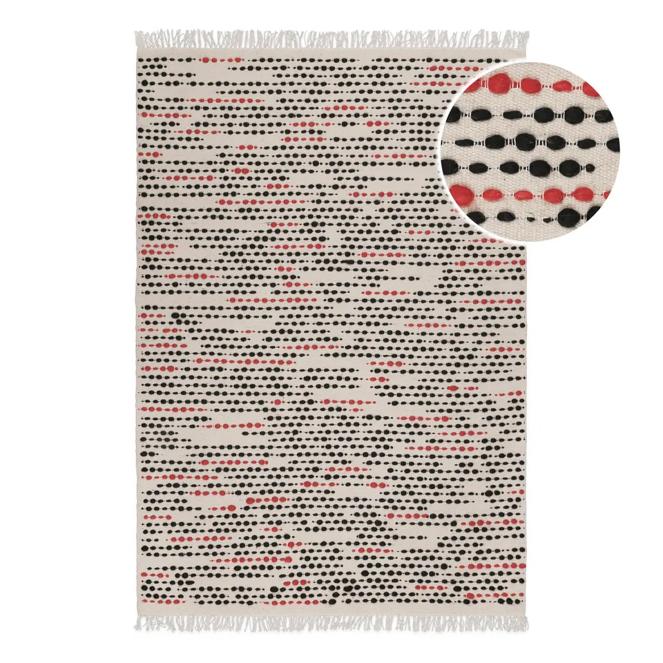 weconhome-london-red-wollteppich-creme-beige-punkte-hoch-tief image 1