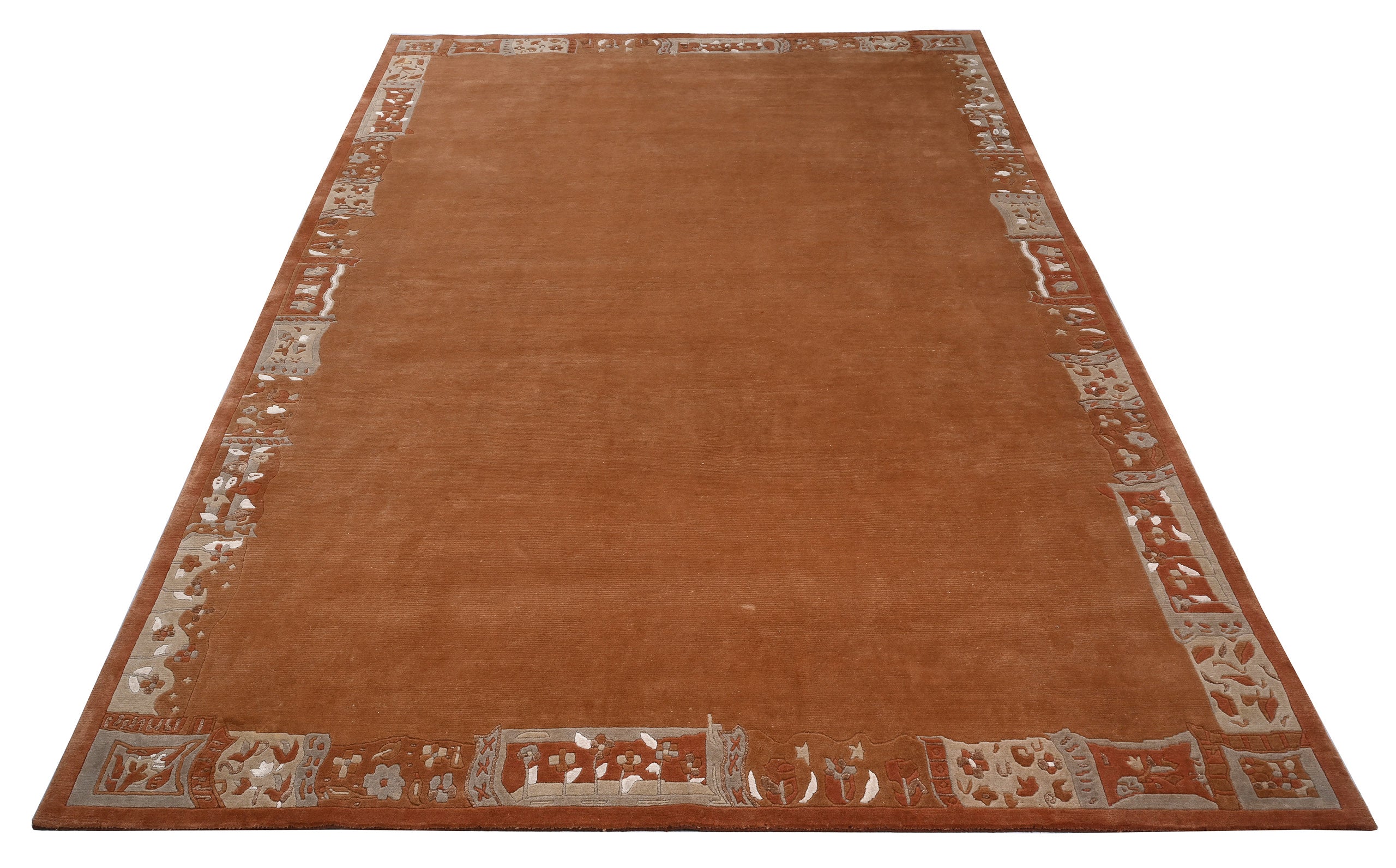 weconhome-handgekn-pfter-tibeter-teppich-rot-terracotta-mit-retro-bord-re-wolle- image 5